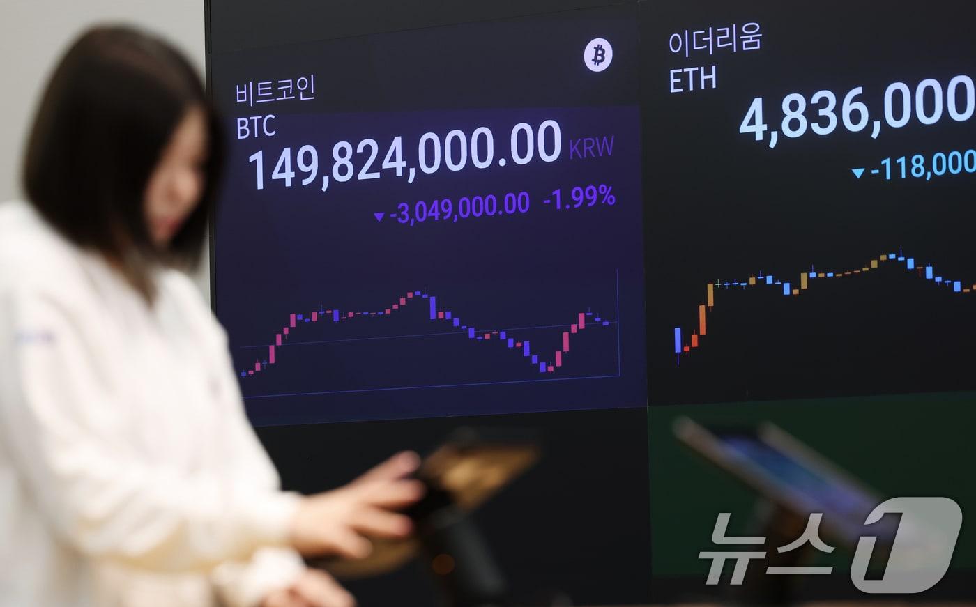 지난 5일 서울 강남구 업비트 고객센터 전광판에 비트코인 거래 가격이 표시되고 있다. 2025.11.5/뉴스1 ⓒ News1 오대일 기자