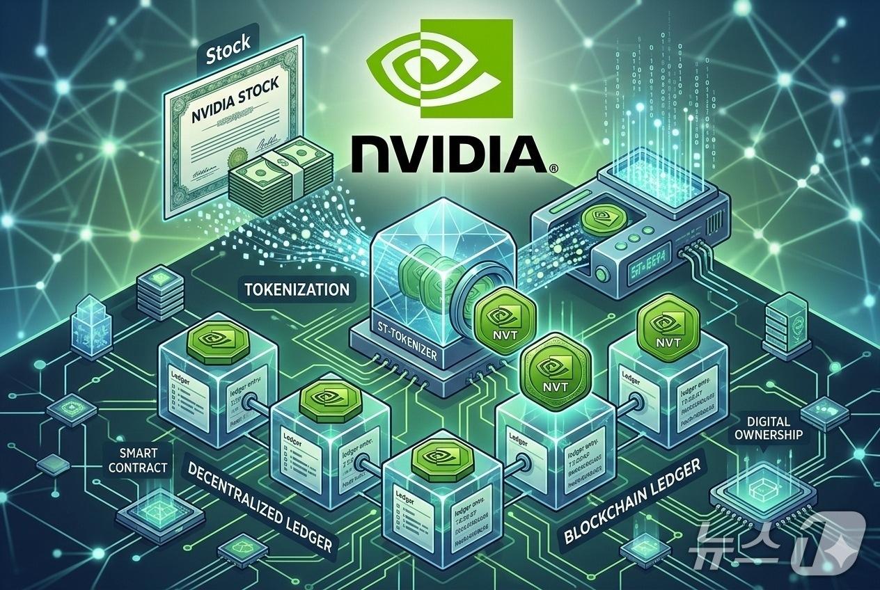 엔비디아 로고를 활용해 구글 제미나이(Gemini)로 제작한 '주식 토큰' 일러스트.